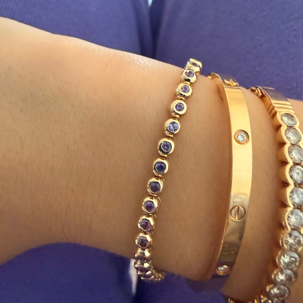 14kt solid gold natural sapphire tennis bracelet